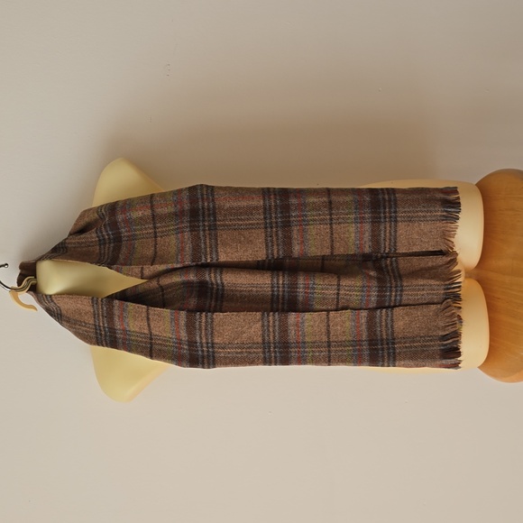 Plaid Soft Wrap Unisex Scarf Cream/Brown/Red 100% Acrylic Made in France - Picture 8 of 8